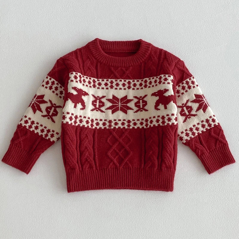 2025 Christmas Winter New Kids Sweater Christmas New Year Snowflake Knit Children Top Warm Pullover Sweater 1-6Yrs Boys Girls
