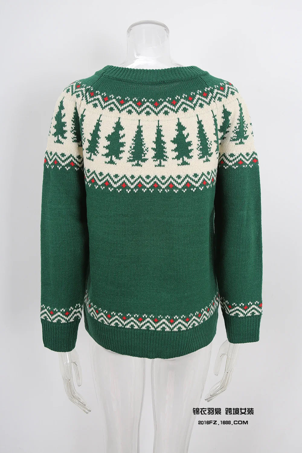 2025 Winter New Christmas Sweater Womens Round Neck Jacquard Tree Green Knitwear Holiday Party Pullover