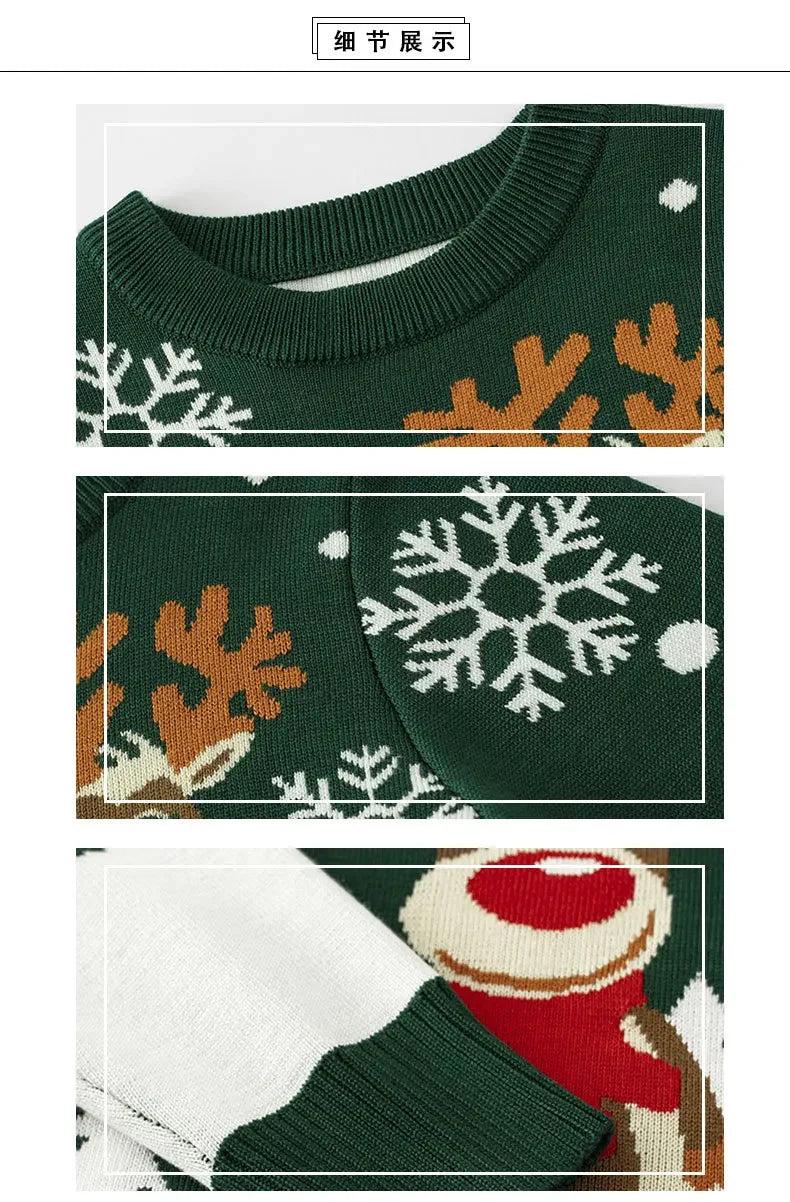 New Arrival 2025 Children's Christmas Sweater Elk Print Full Sleeve Pullover Tops Warm Soft Knitwear Baby Boys Girls Xmas Look