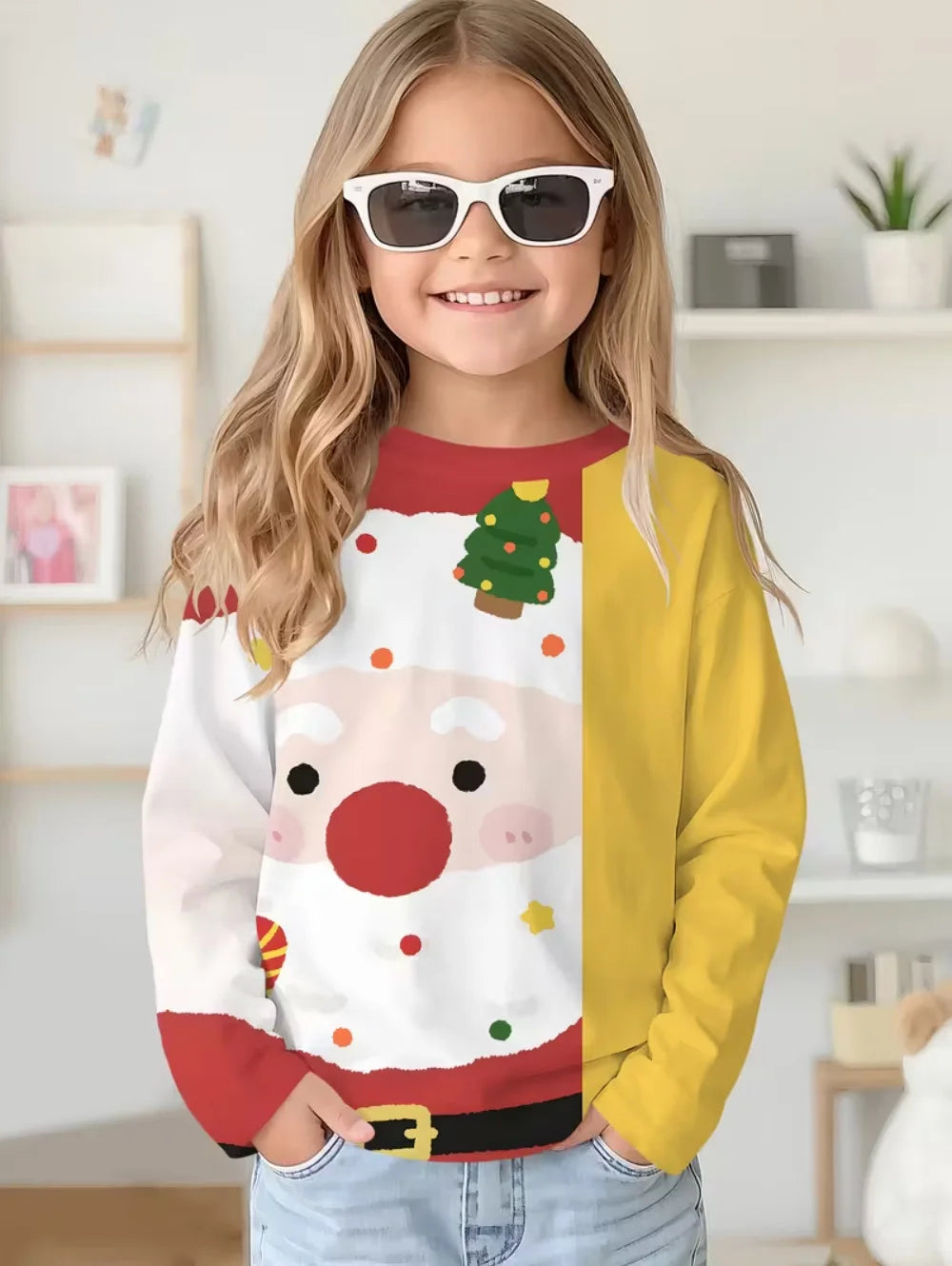 Christmas Kids T-Shirt Santa Claus 3D Print Boys Girls Autumn Long Sleeve Tee Outdoor Holiday Party Cartoon Children's Clothing