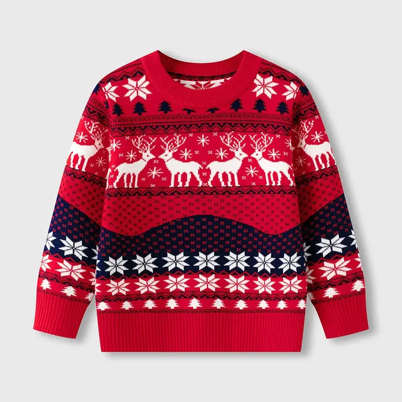 Boys Girls Knit Sweatshirts Xmas Print Pullover Kids Christmas Sweaters Cartoon Deer Clothes Autumn Winter Warm Clothes Knitwear