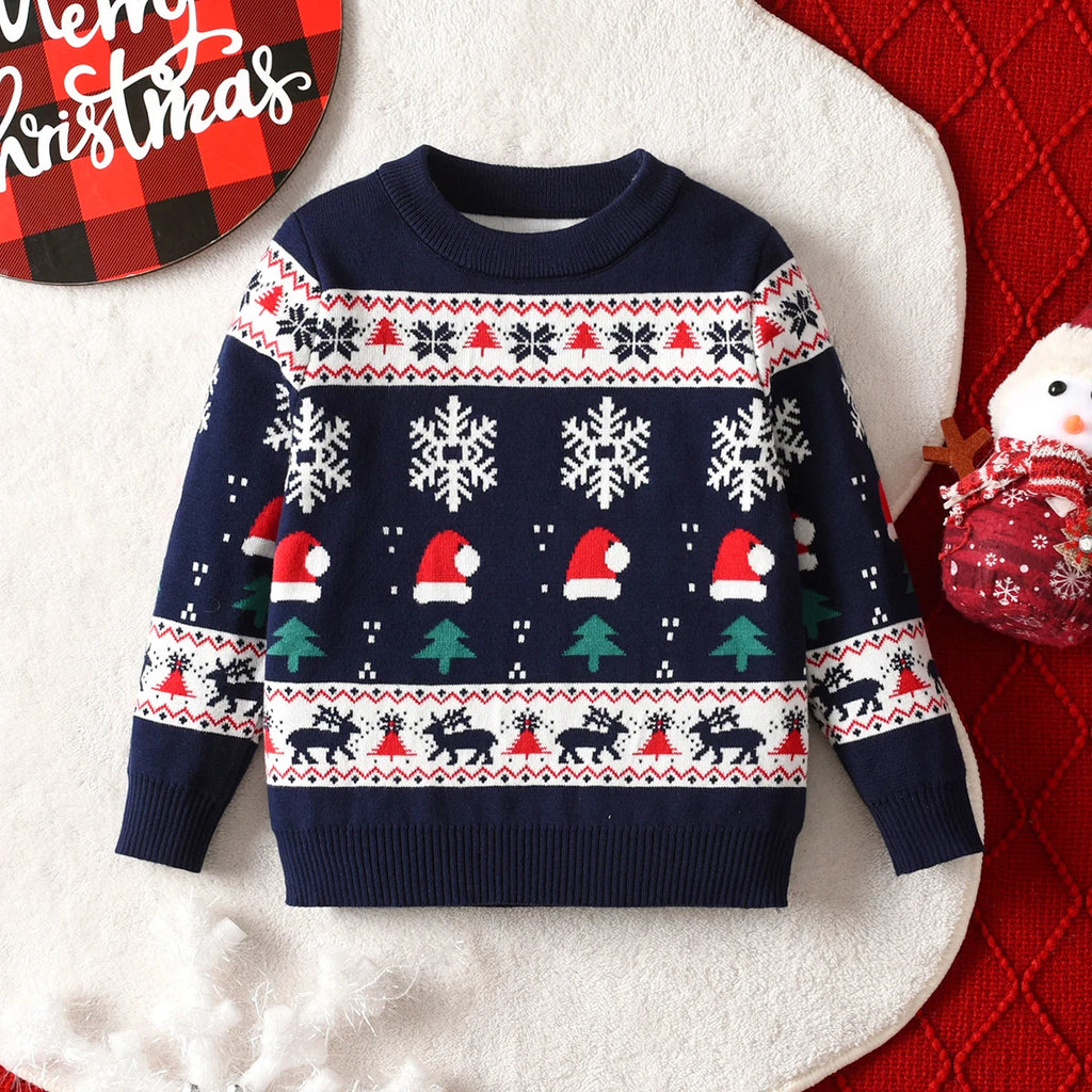 Boys and girls Christmas hats, snowflake reindeer sweaters, pullovers suitable for parties, leisure, spring, autumn, winter
