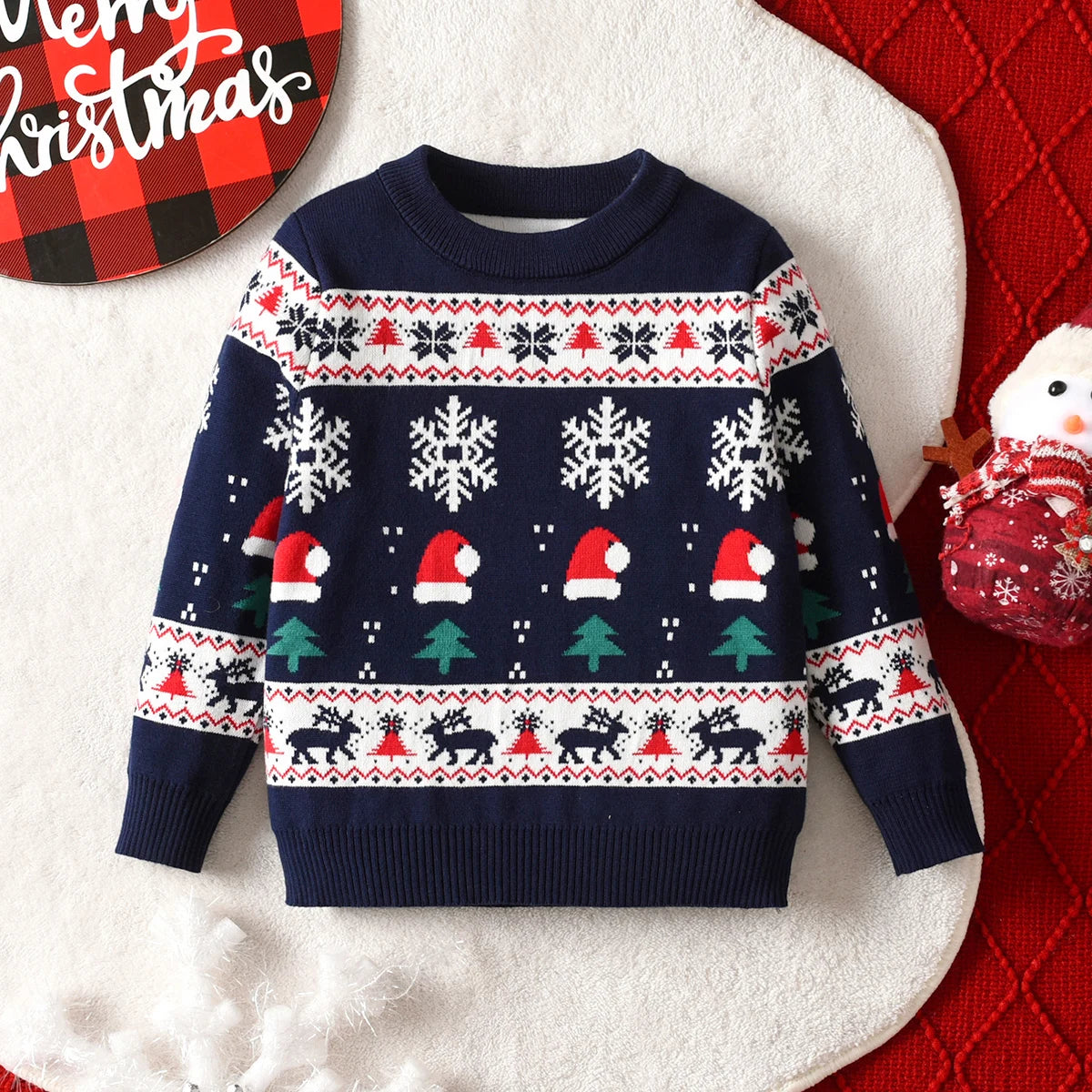 Boys and girls Christmas hats, snowflake reindeer sweaters, pullovers suitable for parties, leisure, spring, autumn, winter