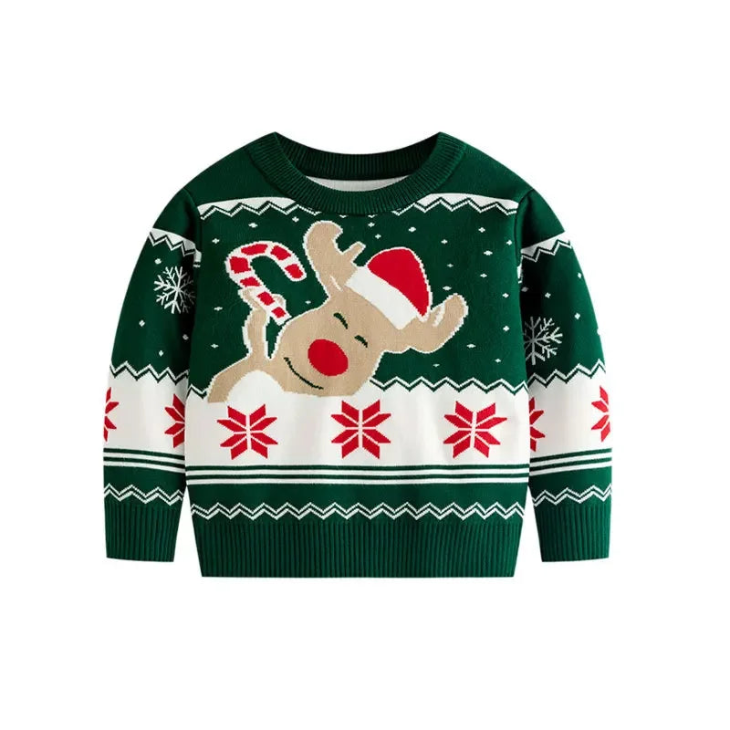 Boys Girls Knit Sweatshirts Xmas Print Pullover Kids Christmas Sweaters Cartoon Deer Clothes Autumn Winter Warm Clothes Knitwear