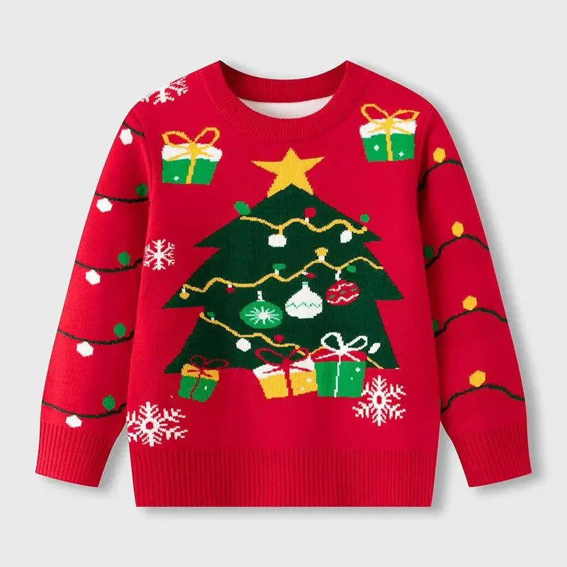 Boys Girls Knit Sweatshirts Xmas Print Pullover Kids Christmas Sweaters Cartoon Deer Clothes Autumn Winter Warm Clothes Knitwear