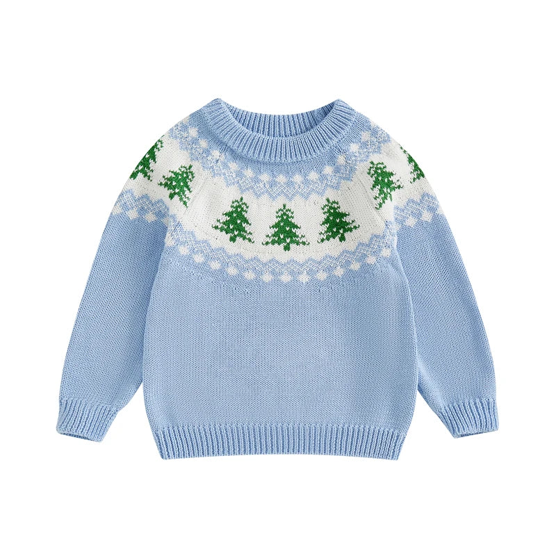Newborn Baby Girl Boy Knitted Long Sleeve Autumn Winter Sweater Tree Print Pullover Casual Tops Kids Christmas Clothes 0-5Y