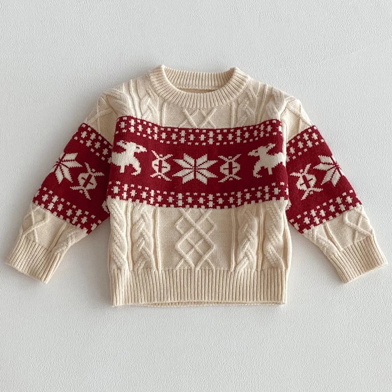 2025 Christmas Winter New Kids Sweater Christmas New Year Snowflake Knit Children Top Warm Pullover Sweater 1-6Yrs Boys Girls
