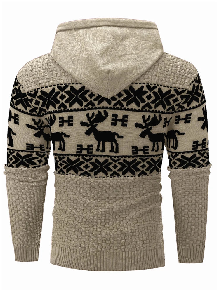 Outdoor Casual Mens Slim Sweater Hoodie Fall Winter Christmas Men Hooded Sweaters Stylish Slim Fit Long Sleeve Knitting Hoodies