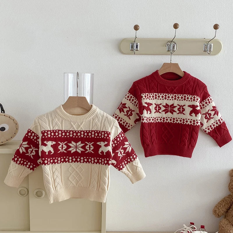 Winter Baby Boys Christmas Sweater Girls Jacquard Knitted Sweaters Pullovers Christmas Kids Clothes Toddler Girl Sweater Tops