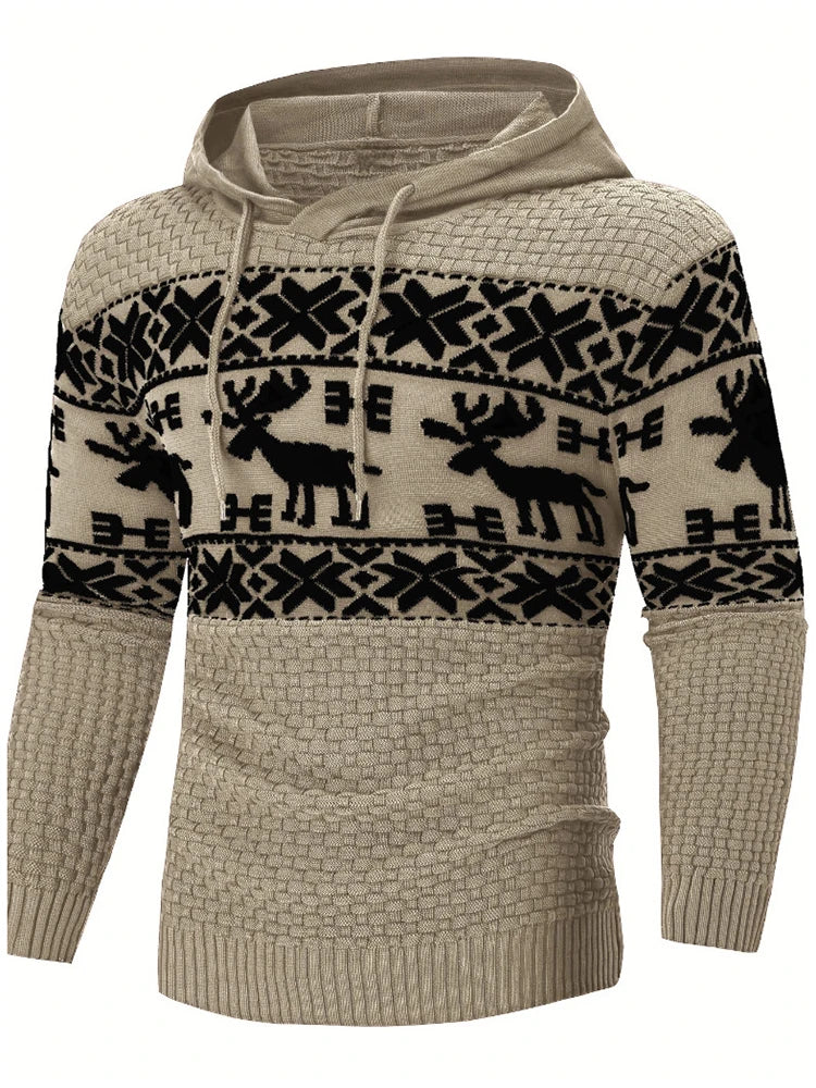 Outdoor Casual Mens Slim Sweater Hoodie Fall Winter Christmas Men Hooded Sweaters Stylish Slim Fit Long Sleeve Knitting Hoodies