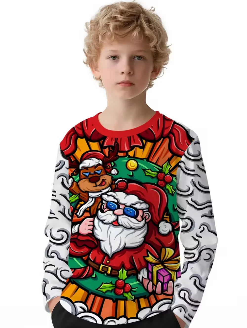 Santa Claus T-Shirts for Children 3D Print Long Sleeve Tee Girls Clothes Cartoon O-Neck Tops Christmas Gifts Children's Clothing