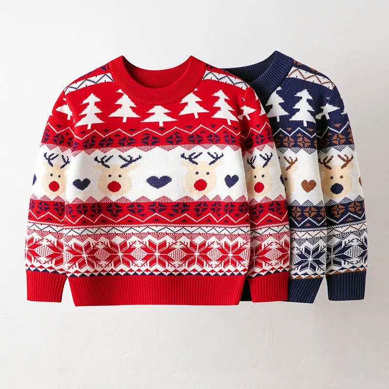 2024 Christmas Sweaters Children Autumn Winter Warm Pullover Baby Cartoon Knitted Sweaters Kids Clothes Boy Girl Xmas Jumper