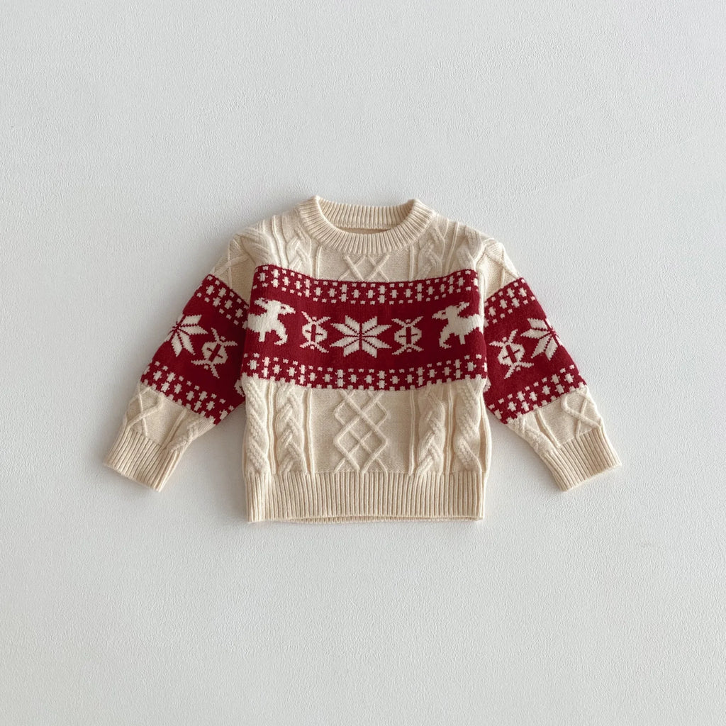 2025 Christmas Winter New Kids Sweater Christmas New Year Snowflake Knit Children Top Warm Pullover Sweater 1-6Yrs Boys Girls