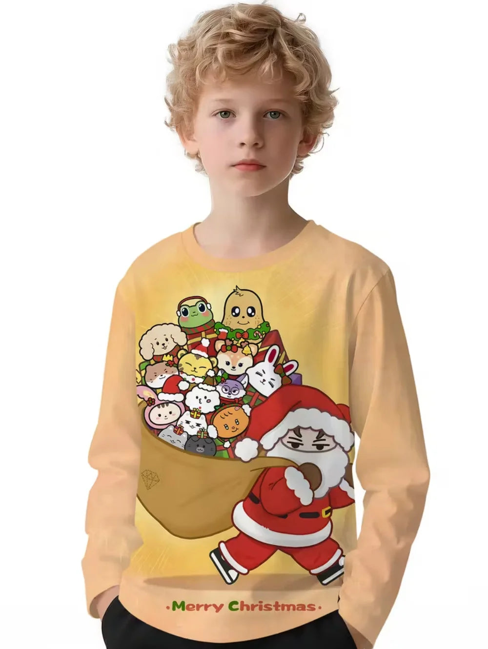 Santa Claus T-Shirts for Children 3D Print Long Sleeve Tee Girls Clothes Cartoon O-Neck Tops Christmas Gifts Children's Clothing