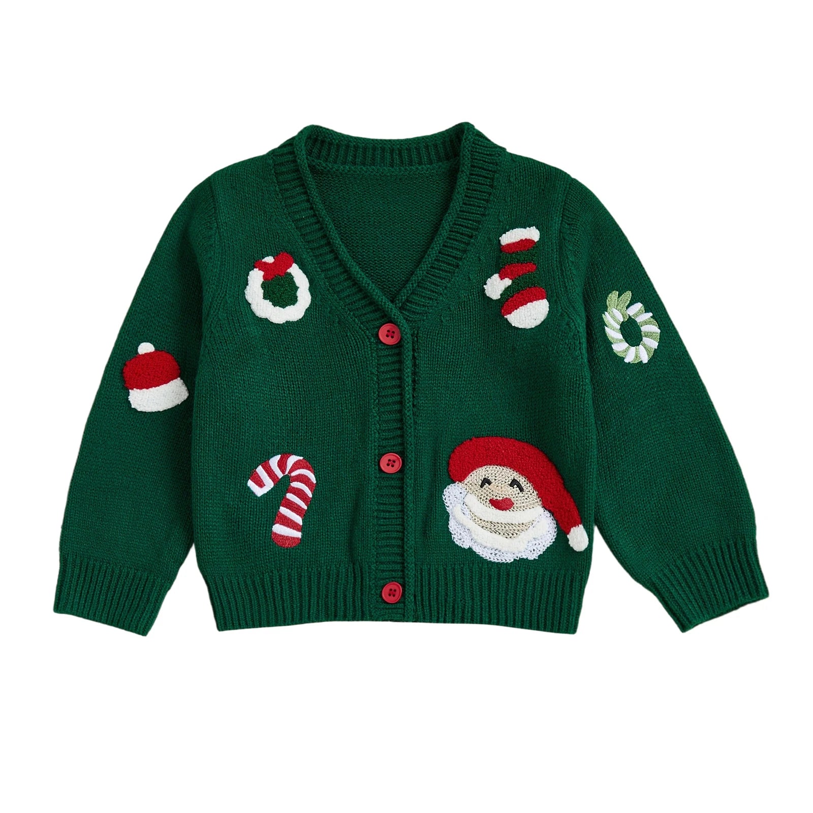 Toddler Baby Christmas Cardigan Sweater Santa Candy Cane Wreath Button Down V Neck Long Sleeve Knitted Tops
