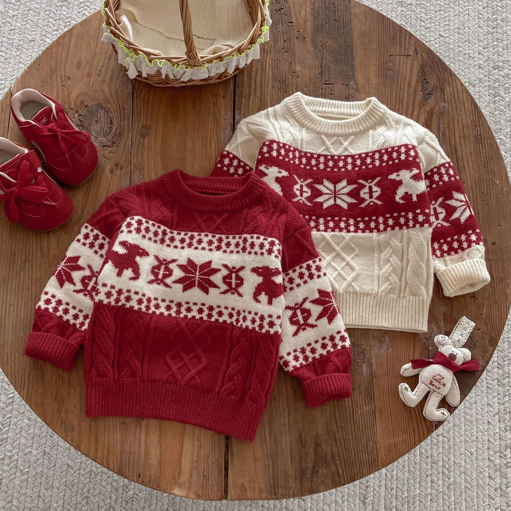 2025 Christmas Winter New Kids Sweater Christmas New Year Snowflake Knit Children Top Warm Pullover Sweater 1-6Yrs Boys Girls