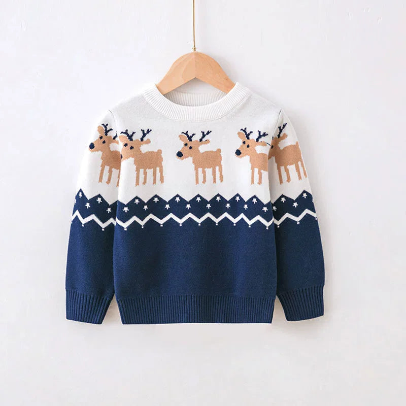 Christmas Boys Girls Sweater Kids Cartoon Print Pullover Children Cotton Warm Knitwear Autumn Toddler Winter Clothing 2-6 Years
