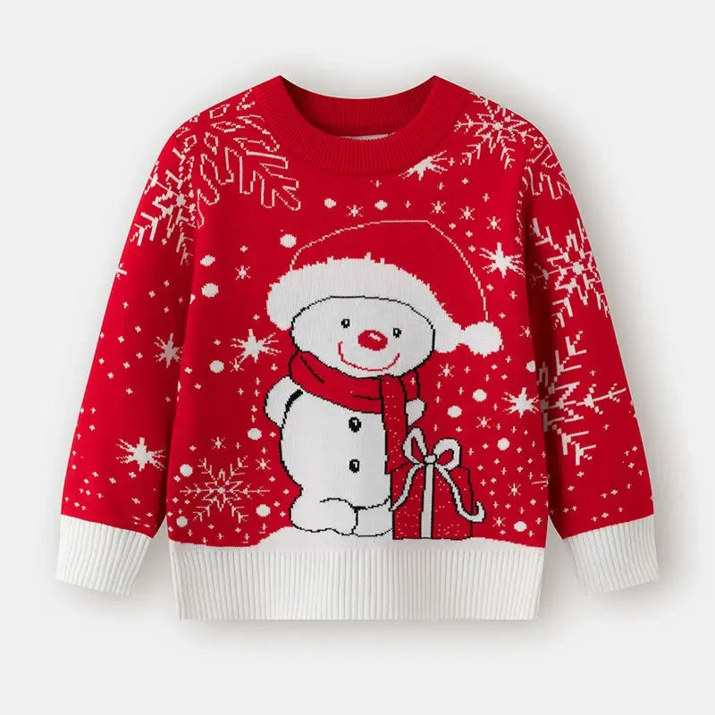 Boys Girls Knit Sweatshirts Xmas Print Pullover Kids Christmas Sweaters Cartoon Deer Clothes Autumn Winter Warm Clothes Knitwear