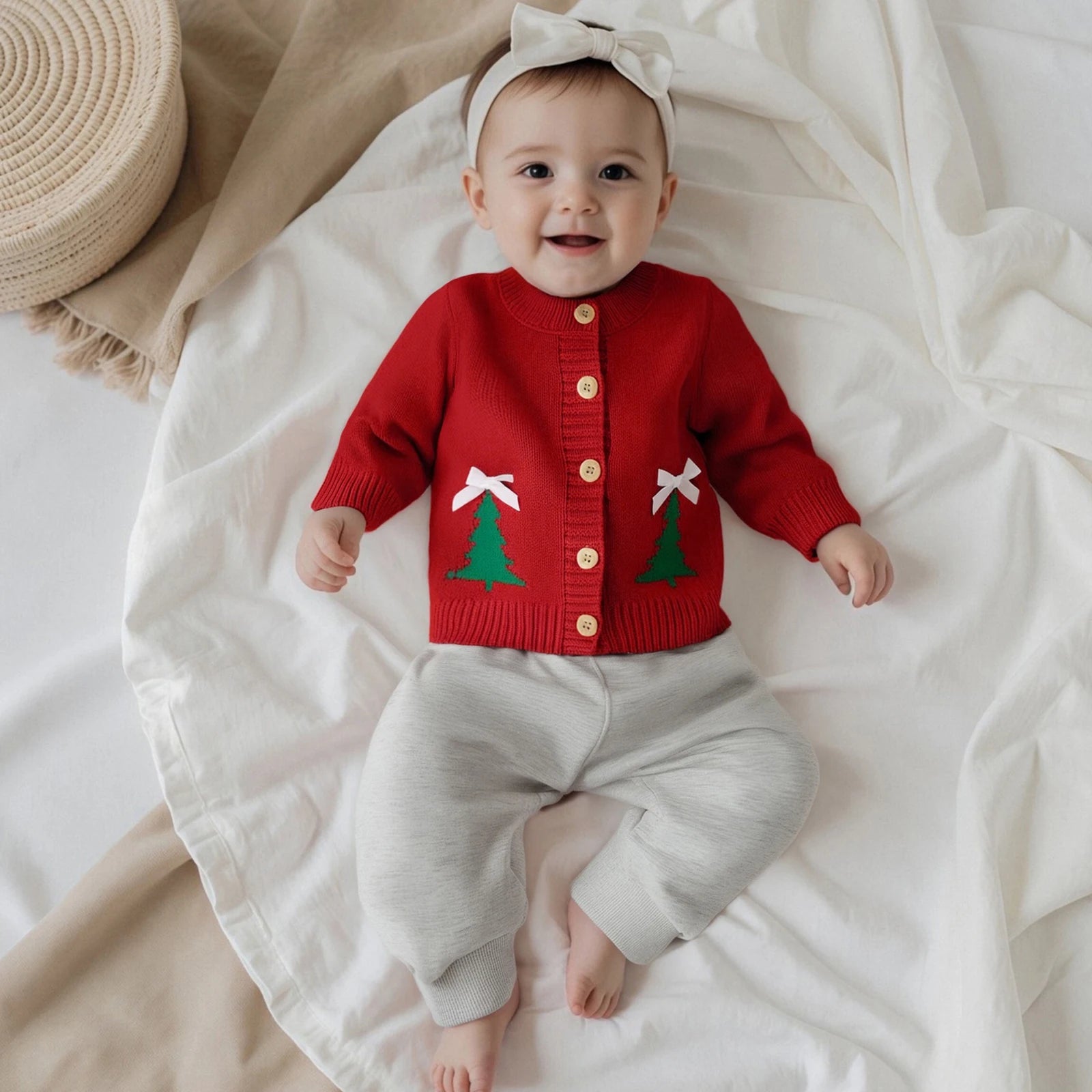 0-36months Unisex Baby Christmas Cardigan Long Sleeve Button Closure Santa Claus Tree Warm Winter Girls Boys Xmas Sweater